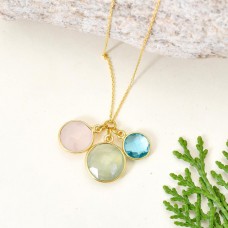 Prehnite, blue topaz and rose quartz pendant chain necklace